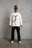 Erkek Güvercin Baskılı Sweatshirt - Beyaz thumbnail 4