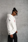Erkek Maske Baskılı Kapüşonlu Sweat - Beyaz thumbnail 2