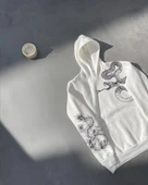 Uzun Kol Kapüşonlu Baskılı Sweatshirt - Beyaz thumbnail 4