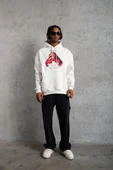 Erkek Eldiven Baskılı Kapüşonlu Sweat - Beyaz thumbnail 2