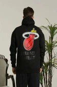 Unisex Kapşonlu Baskılı Sweetshirt - Siyah thumbnail 1