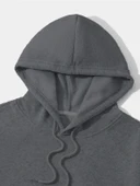 Erkek Düz Kapüşonlu Sweat - Füme thumbnail 3