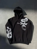 Uzun Kol Kapüşonlu Baskılı Sweatshirt - Siyah thumbnail 1