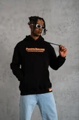 Erkek Armalı Baskılı Kapüşonlu Sweatshirt - Siyah thumbnail 2