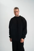 Uzun Kol Bisiklet Yaka Basic Sweatshirt - Siyah thumbnail 2