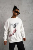 Erkek Güvercin Baskılı Sweatshirt - Beyaz thumbnail 1