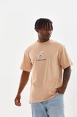 Unisex Baskılı Oversize T-shirt - Bej thumbnail 4