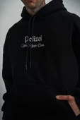 Üç İplik Kapşonlu Dijital Patchli Sweatshirt - Siyah thumbnail 3