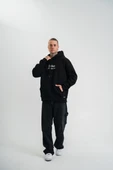 Üç İplik Kapşonlu Dijital Patchli Sweatshirt - Siyah thumbnail 8