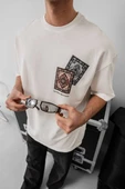 Erkek Baskılı Oversize T-shirt - Beyaz thumbnail 3