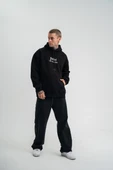 Üç İplik Kapşonlu Dijital Patchli Sweatshirt - Siyah thumbnail 6