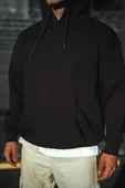 Üç İplik Penye Kapşonlu Basic Sweatshirt - Siyah thumbnail 2