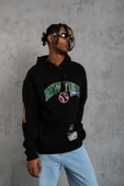 Erkek Baskılı Kapüşonlu Sweatshirt - Siyah thumbnail 1