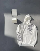 Uzun Kol Kapüşonlu Baskılı Sweatshirt - Beyaz thumbnail 2