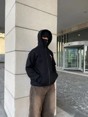 Samuray Kapüşonlu Zıp Fermuarlı Kapüşonlu Sweatshirt - Siyah thumbnail 1