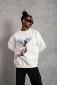 Erkek Güvercin Baskılı Sweatshirt - Beyaz thumbnail 5