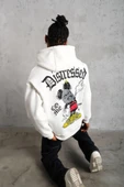 Erkek Üç İplik Baskılı Kapüşonlu Sweat - Beyaz thumbnail 4