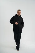 Double Oversize Kapşonlu Nakışlı Sweatshirt - Siyah thumbnail 4
