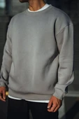 Kışlık Bisiklet Yaka Üç İplik Basic Sweatshirt - Boyalı Gri thumbnail 1