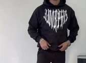 Uzun Kol Kapüşonlu Baskılı Sweatshirt - Siyah thumbnail 6
