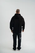 Double Oversize Kapşonlu Nakışlı Sweatshirt - Siyah thumbnail 3