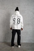 Erkek 98 Baskılı Kapşonlu Sweat - Beyaz thumbnail 3