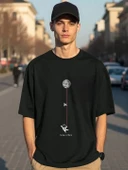 Erkek Baskılı Oversize T-shirt - Siyah thumbnail 3