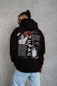 Erkek Ön Arka Baskılı Kapşonlu Sweat - Siyah thumbnail 2