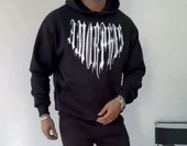Uzun Kol Kapüşonlu Baskılı Sweatshirt - Siyah thumbnail 7