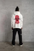 Erkek Maske Baskılı Kapüşonlu Sweat - Beyaz thumbnail 5