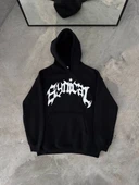 Kışlık Kapüşonlu Baskılı Oversize Sweatshirt- Siyah thumbnail 1