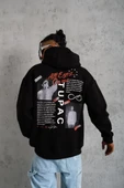 Erkek Ön Arka Baskılı Kapşonlu Sweat - Siyah thumbnail 5