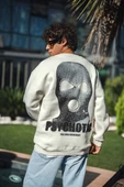 Kışlık Bisiklet Yaka Baskılı Sweatshirt - Beyaz thumbnail 2