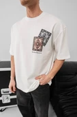 Erkek Baskılı Oversize T-shirt - Beyaz thumbnail 4