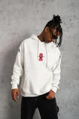 Erkek Maske Baskılı Kapüşonlu Sweat - Beyaz thumbnail 3