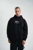 Üç İplik Kapşonlu Dijital Patchli Sweatshirt - Siyah thumbnail 1