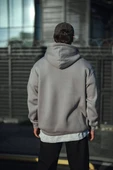 Üç İplik Penye Kapşonlu Basic Sweatshirt - Boyalı Gri thumbnail 3
