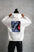 Erkek Astronot Baskılı Kapüşonlu Sweat - Beyaz thumbnail 1