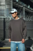 Kışlık Bisiklet Yaka Üç İplik Basic Sweatshirt - Antrasit thumbnail 2