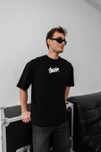 Erkek Baskılı Oversize T-shirt - Siyah thumbnail 2