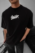 Erkek Baskılı Oversize T-shirt - Siyah thumbnail 3
