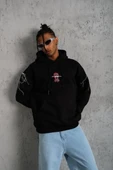 Erkek Maske Baskılı Kapüşonlu Sweat - Siyah thumbnail 2