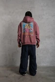 Erkek Patel Six Baskılı Kapüşonlu Sweat - Gül Kurusu thumbnail 3