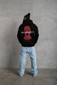 Erkek Maske Baskılı Kapüşonlu Sweat - Siyah thumbnail 4