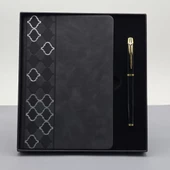Desenli Siyah Deri Defter Kalem Set thumbnail 1