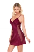 Bordo Kısa Saten Gecelik 8105 thumbnail 2
