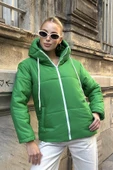 Yeşil Su Geçirmez Kapüşonlu Şişme Mont thumbnail 4