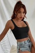 Kadın Siyah Kalın Askılı Crop Top Büstiyer thumbnail 7