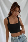 Kadın Siyah Kalın Askılı Crop Top Büstiyer thumbnail 1
