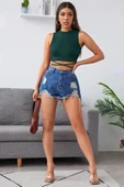 Kadın Yeşil Çapraz Bağlamalı Crop Top Büstiyer thumbnail 5